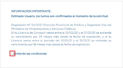 condiciones turno carnet conducir